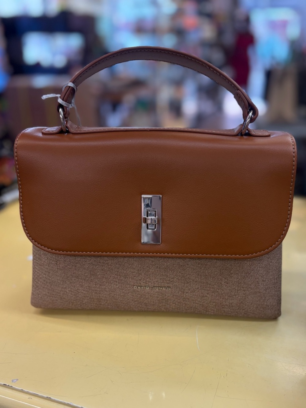 David Jones Tan Two-Tone Top Handle Satchel